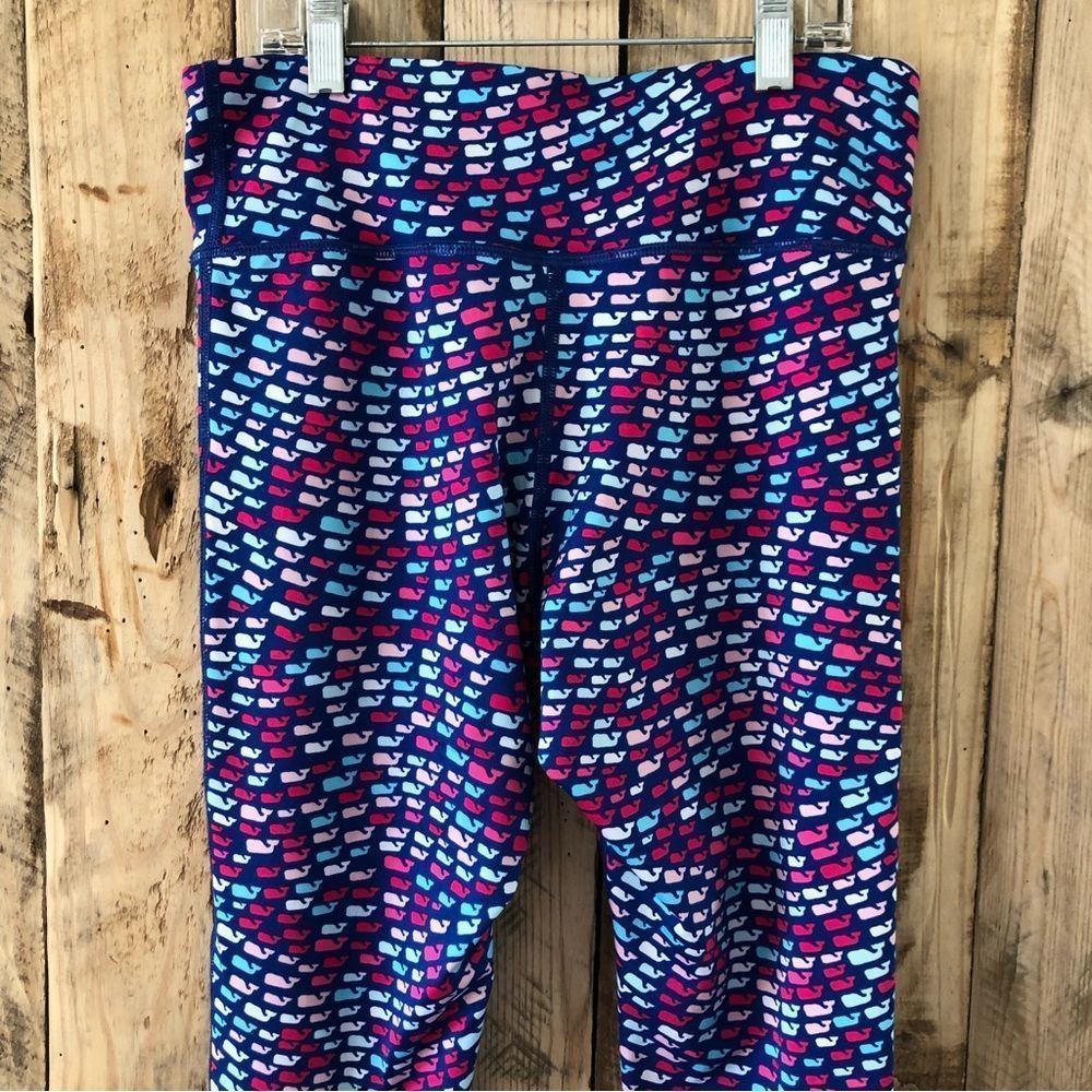 Vineyard Vines Navy Leggings with Pink, Red, Light Blue Whale Pattern - Picture 3 of 11